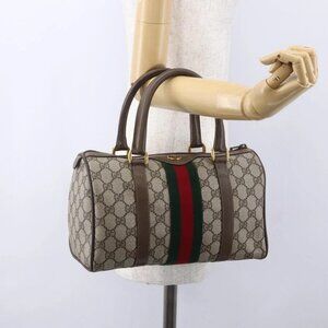 GUCCI GG Supreme Web Sherry Line Boston Bag PVC Beige Gold
